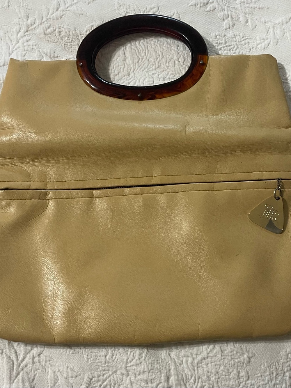 Vintage JR Tan Leather Clutch with Tortoiseshell Oval Handle - Picture 3 of 5